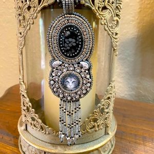 Unusual hand beaded cabachons with beaded necklace